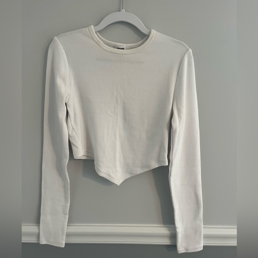 Garage White Long Sleeve Crop Top